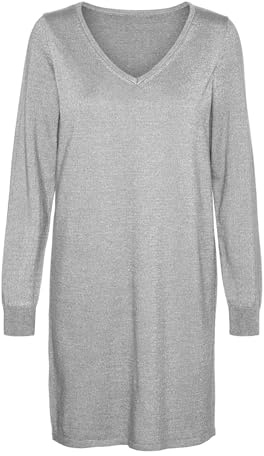 VERO MODA Mini Robe pour Femme, Gris Clair chiné/détail : Lurex argenté, M