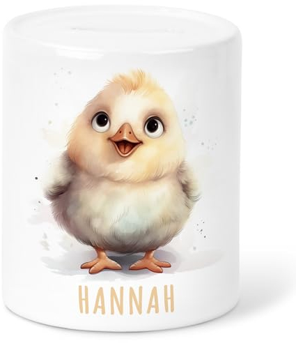 Huhn Spardose Kinder personalisiert mit Namen Geldgeschenk zum Geburtstag für Jungen & Mädchen Geschenk Sparschwein aus Keramik