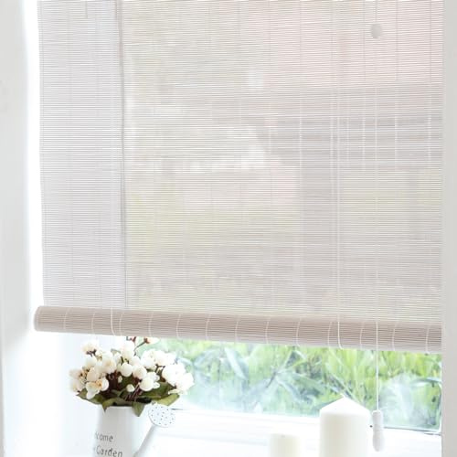 Sh000ad Weiß Bambusrollo Jalousie,Bambus-Rollos für Fenster,Verdunkelungsrollo,Filterlicht Raffrollos,Sichtschutz,Sonnenschutz Vorhang,für Innen/Außen,Anpassbar,Breite x Höhe (80cm x 200cm)