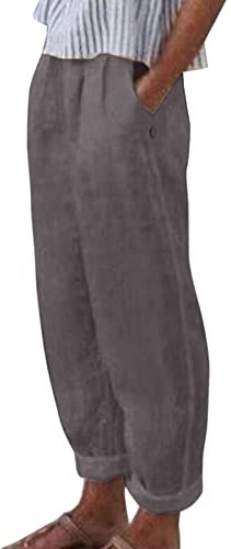 Leinenhose Damen Sommerhose Leicht 7/8 Casual Boho Strandhose Freizeithose Einfarbig Sommer Musselin Stoffhose Gerade Geschnitten Bequeme Luftige Hippie Hose mit Taschen Haremshose Yoga Jogginghose…