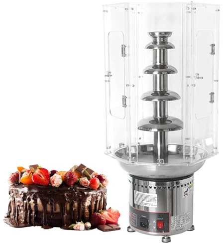 Machine à fontaine à chocolat commerciale, 4/5/6/7 niveaux, grands ensembles à fondue avec couvercle anti-poussière en acrylique transparent, ensembles à fondue au chocolat en acier inoxydable(4 Tiers