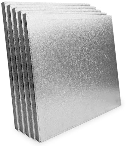 LARRYROO Pack of 5 Square Cake Drums 13mm Thick Boards Colourful Foil Covered (Silver, 16 Inches)