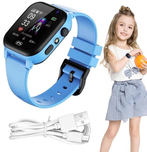 Kinder-Handyuhr, Kinder-Smartwatch mit GPS, 4G, Kamera, Taschenlampe, wiederaufladbare Telefonuhr für Kinder mit Recorder, sicheres und lustiges Kommunikationsgerät für Kinder