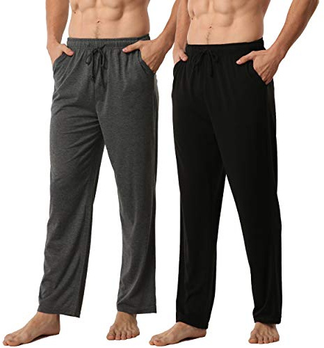 BEGIANT Pyjama Homme 2 Pièces Pantalon Pyjama Très Doux et Confortable en Maille avec Poches Vêtement de Maison Lounge pour Homme,Noir + Gris Foncé,Taille L