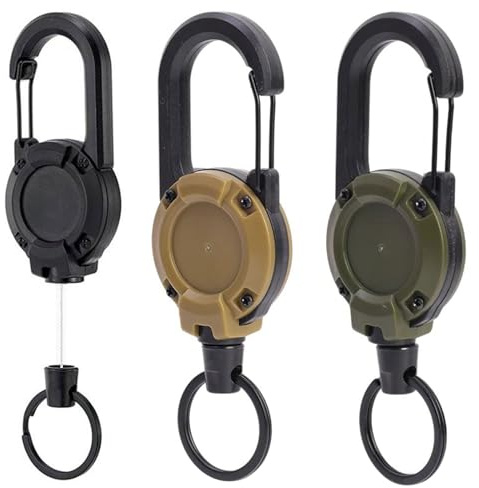 HAPPOW 3 stycken utdragbar nyckelring, 60 mm stålvajer infällbar nyckelring, nyckelring med dragband, spontan återhämtning, för ID-korthållare, nycklar, åtkomstkort etc.