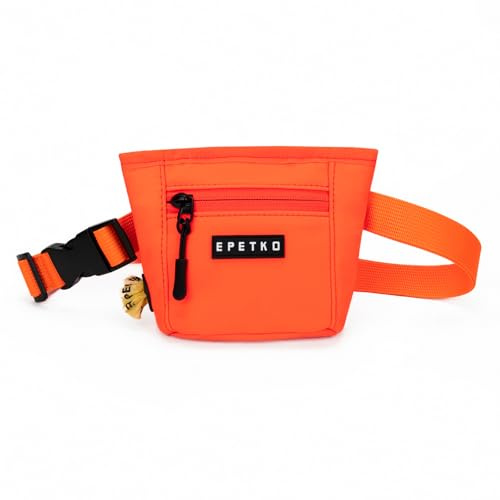 EPETKO Dog Treat Bag,Powerful Magnetic Closure Device Dog Treat Pouch, Large Capacity Dog Treat Bag Pouch with Poop Bag Dispenser, Treat Pouch for Dog Training with Metal Waistband Clip (Orange)