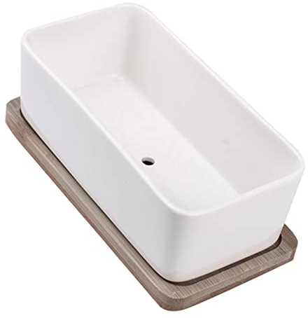 BESPORTBLE 1 Ensemble De Pots De Bonsaï Succulents en Céramique avec Plateau De Drainage Grand Pot De Fleurs Émaillé Pot De Fleurs Décoratif D'Intérieur Et D'Extérieur avec Plateau