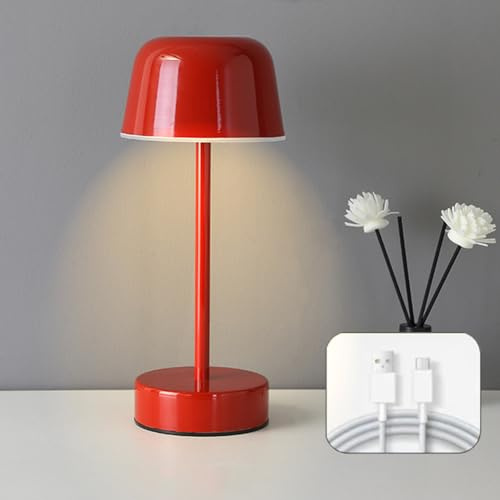 AoLa LED Tischlampe Kabellose mit Schalter, Akku Tischlampe Touch Dimmbar mit USB-C Wiederaufladbar Nachttischlampen Modern Tragbare Nachtlicht für Schlafzimmer Esszimmer Außenbereiche,Rot