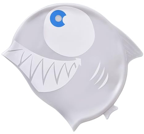 laxreheye Cuffia da nuoto, cappello da bagno con squalo, divertente motivo animale, in silicone, per ragazze oltre 3 anni