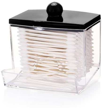 Tbestmax 10oz Qtip Holder Dispenser Big Clear Bathroom Organizer Accessories Decor for Storage-Qtips Cotton Ball Holder Apothecary Jars, Cotton Swabs, Floss Container - Black Lid