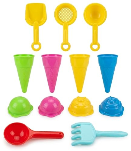 13PCS Ice Cream and Sandpit Set, Beach Bucket and Spade Collection for Sand Play, Includes Scoop Shovel Rake and Ice Cream Moulds for enhanced play experience