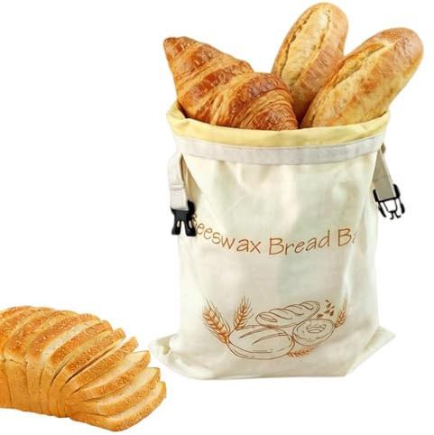 La bolsa para pan Vandryo de algodón y cera de abeja, Reutilizable，para almacenamiento de alimentos diario