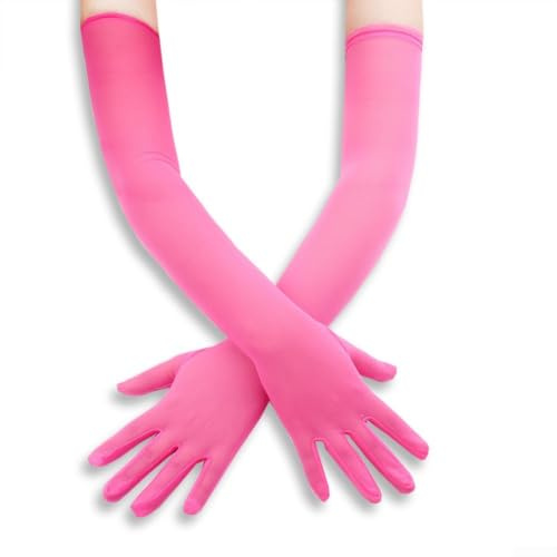 Gants longs en filet transparents doux de 55 cm pour fête (rose rouge)