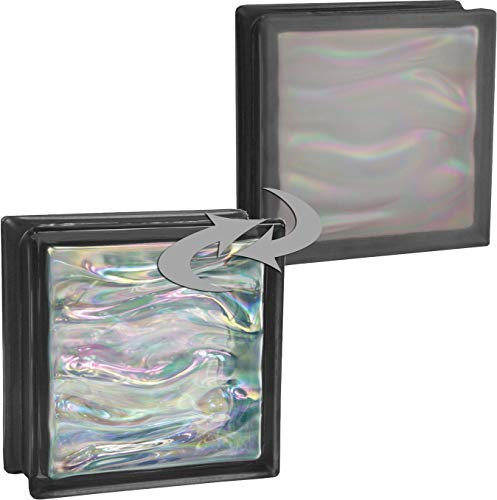 Fuchs Design 6 Pieza BM Bloques de Vidrio Agua Perla Negro Bloque de Vidrio Satinado por un Lado 19x19x8 cm