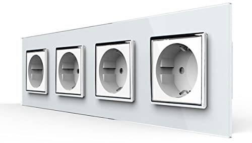 4 Fach Schuko Steckdose Wandsteckdose Mehrfachsteckdose UP inkl. Glasblende aus Kristallglas in weiß