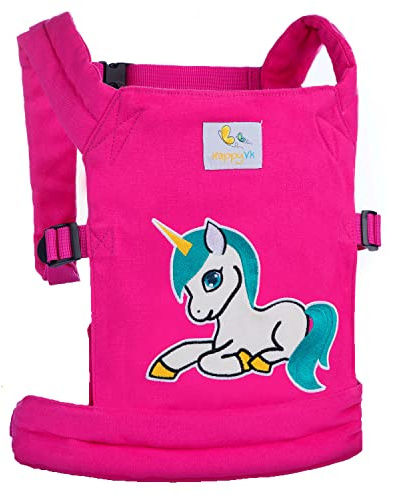 HappyVk -Porta Muñecas -Accesorios realistas para muñecas -Unicornio Rosa | Correas acolchadas, ajustables y cómodas, para llevar al bebé delante y detrás; accesorios para muñecas reborn