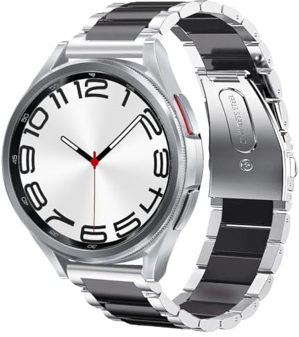 SUNDAREE Kompatibel mit Armband Samsung Galaxy Watch 6 4 47MM 46MM 43MM 42MM LTE/7 6 5 4 44MM 40MM/FE/5 Pro 45MM,20MM Schwarz+Silber Herren Damen Edelstahl Metallarmband Uhrenarmband Ersatz Uhrband