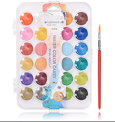 WANGCL 24 Farben Aquarellfarbe Ungiftig Waschbar Aquarell Pfannen-Set mit Malpinsel für Anfänger Studenten und Künstler