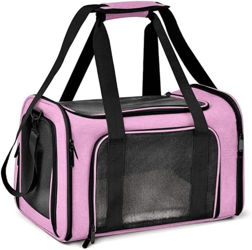 Lohofrnny Sac de Transport Chat, Sac Transport Chat Chien avec Matelas Souple, Sac Transport Chien Respirant et Pliable, Caisse de Transport Chat Respirant pour Petit Chien,Chat (Rose, 43x28x28cm)