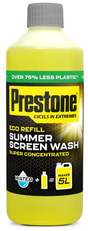Prestone Eco Refill Summer Screenwash Concentrate, Summer Eco Screen Wash For Cars, High Performance Cleaning With Streak Free Formula, 500ml Super Concentrated Screenwash, 5L When Made Up
