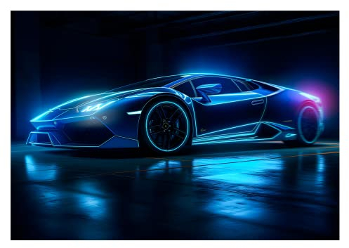 WallArena - Papier peint photo non tissé pour chambre d'enfant - 312 x 219 cm - Voiture de sport - Garçon - Pour enfants garçons - Papier peint non tissé - Effet 3D