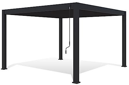 Pavillon Pergola 4x4m Terassenüberdachung freistehend mit Lamellendach verstellbar Gartenpavillon Hardtop wasserdicht stabil Winterfest Voll-Aluminium Grillpavillon Weide Deluxe Plus Anthrazit