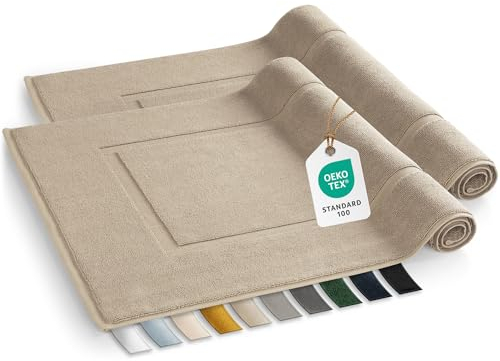 Blumtal Badvorleger Terry - Badezimmerteppich 100% Baumwolle in 50x80 cm - Oeko-Tex zertifizierter Badteppich & Duschvorleger - Badezimmer Teppich/Bath mats und Badvorleger im Set 2 teilig in Taupe