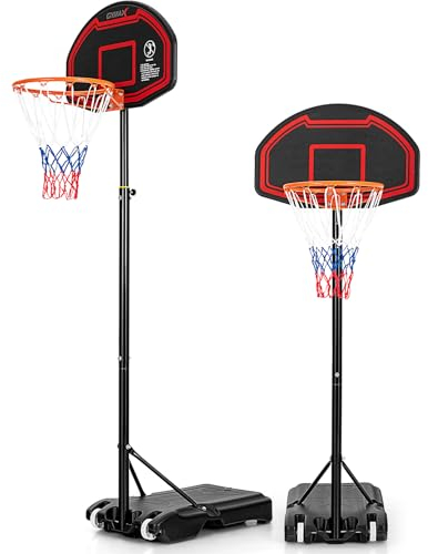 KOMFOTTEU Basketballkorb mit Ständer Outdoor, Basketballständer höhenverstellbar 155–210 cm, Mobile Basketballanlage 5 Stufen verstellbar für Kinder & Jungen, Basketball Korbanlage Schwarz
