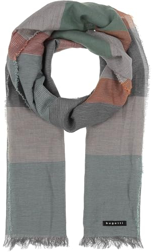bugatti Herren-Schal mit Streifen - 45 x 190 cm - leichter Schal mit Leinenanteil für Frühling und Sommer Green