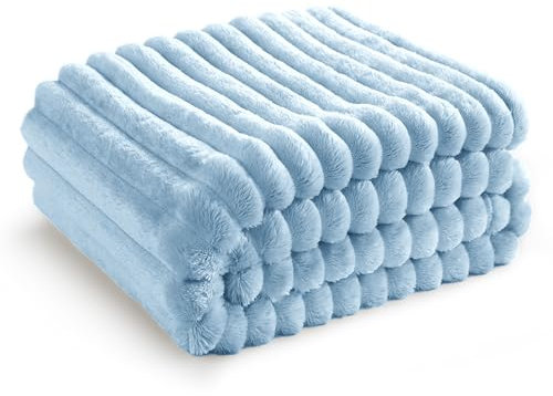 BEDSURE Kuscheldecke Flauschig - Wolldecke & Fleecedecke, Sofadecke, Weiche Warme Grobe Korddecke für Zimmer Deko, Wohn- & Kuscheldecken, Tagesdecke, Hellblau, 150 x 200 cm