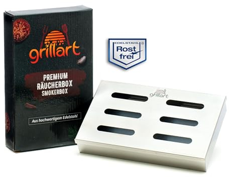 grillart® Boîte de fumage pour barbecue 100 % acier inoxydable/boîte à fumer/boîte à arômes/accessoires de barbecue pour barbecue à gaz, barbecue sphérique et barbecue au charbon de bois/dimensions 21
