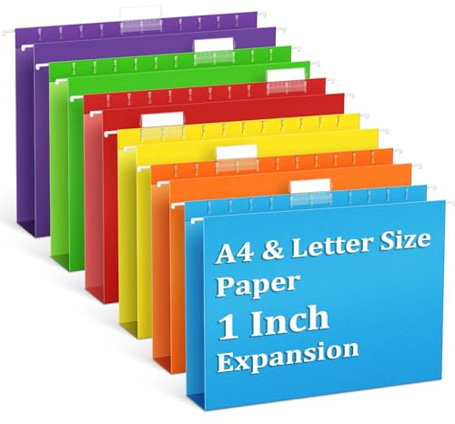 V-Opitos 6 Pack 1 Inch Expansion Hanging File Folders, Letter Size Hanging Folders with 1/5-Cut Adjustable Tab, Extra Capacity Hanging File Folders, Ideal School Classroom, Office Supplies