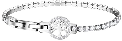 JewelryWe Livets träd armband damer tennisarmband: 3 mm rund zirkonium rostfritt stål livets träd tennis armband armband armband silver present till kvinna flickvän mamma, Zirconium