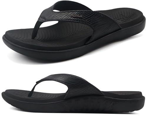 KuaiLu Chanclas de Mujer 2025 Ortopedicas Yoga Mat Elegante Ligero Verano Slip On Playa Thong Sandalias con Cómodo Fascitis Plantar Soporte del Arco, Negro EU36