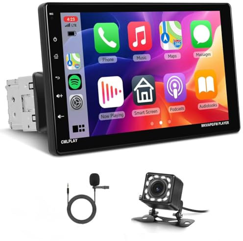 Radio para Coche 1 DIN Wireless Carplay Android Auto 9 Puldagas IPS 1 DIN Radio Pantalla Extraible para Coche con iOS/Android Mirror Link FM/USB/EQ/AUX/TF Control del Volante Cámara Trasera