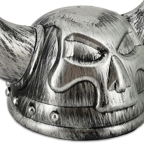 Pohotobooth Props Ltd Metallic Affect Plastic Thor God of Thunder Viking Helmet with Horns - for Costumes, Parties & Display (Silver)