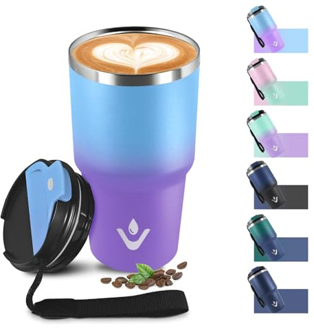 Bicchiere Termico 600ml 20oz, Tazza Termica con Doble Pared Reutilizable, Borraccia Termica in Acciaio Inox, sin BPA, Tazza da Viaggio per Caffe, Termos Caffè para Viajes, Oficina, Deporte, Escuela