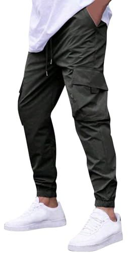 Generisch Pantalones cargo para hombre con cintura en el tobillo, pantalones de deporte largos y ajustados, ligeros, con goma elástica, pantalones de fitness, cómodos, deportivos, con cordones