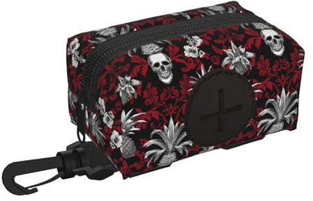 Soporte para bolsas de excremento de perro para correa, suave, ligero, gótico, estampado de calavera, dispensador de rollos, cierre de , accesorios para pasear perros con cremallera y mosquetón
