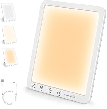 Fuutilake Tageslichtlampe 15000 Lux LED Lichttherapielampe, UV-frei, Vollspektrum, 3 Farbtemperaturen, 5 Helligkeitsstufen, Touch-Control, Timer, 180° Ständer für Büro und Zuhause