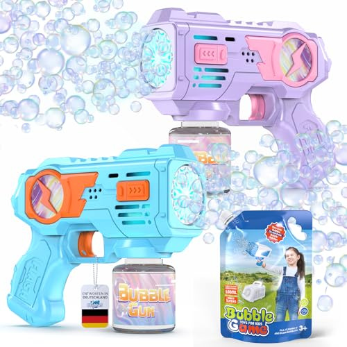Blubbel 2x Sparabolle di Sapone LED, Pistola Giochi, Macchina Automatica, Bubble Gun, Cannone d’Aria, Giocattolo Matrimonio, Regalo Estivo Bambini, 1L Liquido Incluso