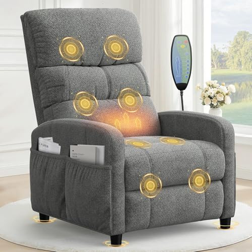 YONISEE Recliner Armchair Recliner Chair for Adults, Manual Reclining Chair with Massage & Heating, 4 Sides Pockets, Padded Cushion Living Room Armchair with Adjustable Leg Rest & Reclining Functions