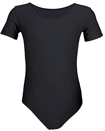 Aquarti Mädchen Gymnastikanzug Kurzarm Ballett Trikot, Farbe: Schwarz, Größe: 152