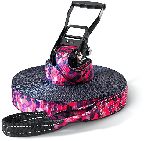 Slackline Set, Cubes, 15 Meter Länge, Komplettset für Kinder, Anfänger, Fortgeschrittene und Profis, inklusive Tragebeutel