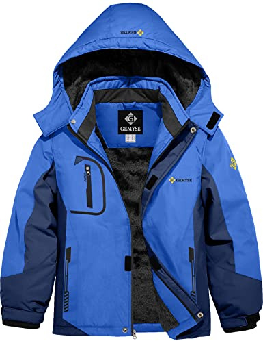GEMYSE Boy's Waterproof Ski Snow Jacket Fleece Windproof Winter Jacket with Hood (Sky Blue,8)