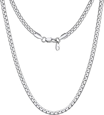 GoldChic Mens Box Chain Necklace Silver Venetian Box Link 4MM 14 inches Short Sturdy Stainless Steel Chains Hypoallergenic Men's Necklaces Jewellery Gift