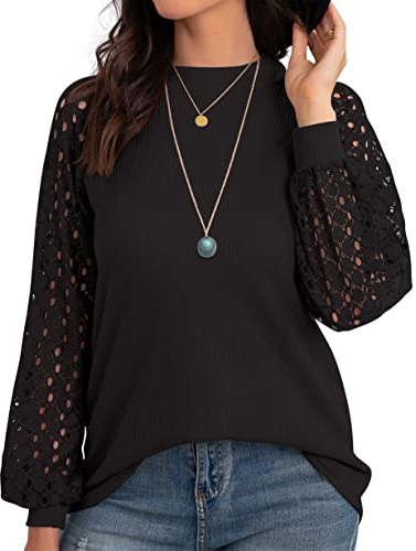 IWOLLENCE Lace Sleeve Tops for Women UK Going Out Womens Blouses Ladies Dressy Lace Sleeve T Shirts