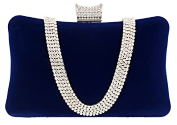 CORIOS Sac de Soirée Femme Velours Embrayage Sac en Strass à la Main Élégant Pochette Portefeuille Sacs D'épaule de Mariée Sacs Fourre-Tout pour Ceremonie Mariage Fête Cocktail Bleu