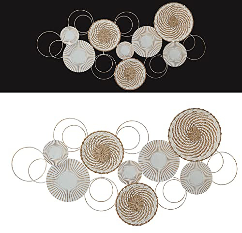 Cepewa Väggdekoration 3D-utseende för upphängning│Motiv 108 x 51 x 5,5 cm, cirklar, ringar i metall │Väggskulptur horisontellt vertikal (1 x väggdekoration Amalia)