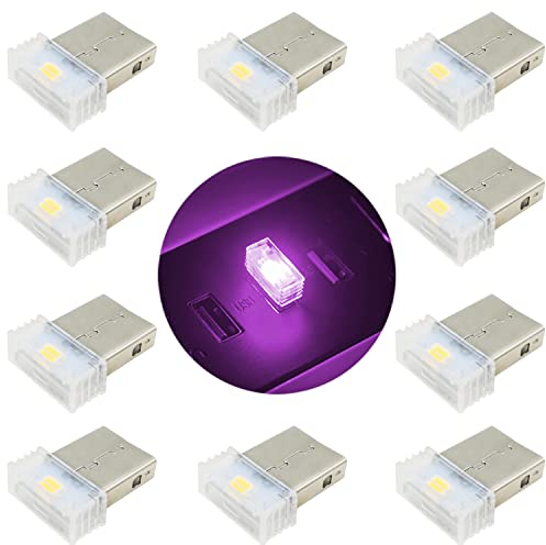 CTRICALVER USB Interior Car Lights, Mini Interior Ambient Lighting, 10 Pcs Pink Purple USB Car Atmosphere Lamp, Mini Car USB LED Light, For most devices with USB ports
